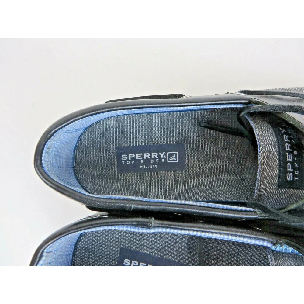 Mens Sperry Top-Sider Black & Gray Leather & Canvas Boat Dock Shoes Size 9.5 M